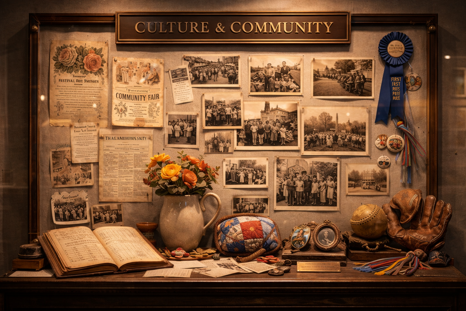 Exhibit panel representing culture and community memory.