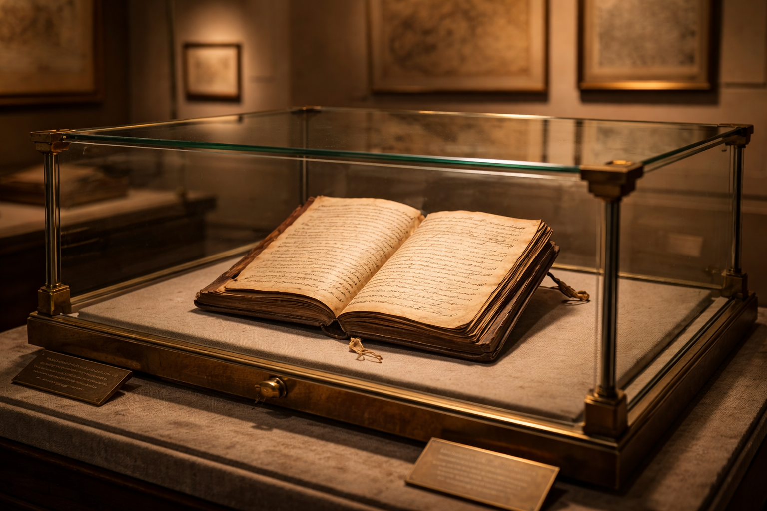 Featured archival artifact displayed under museum glass.